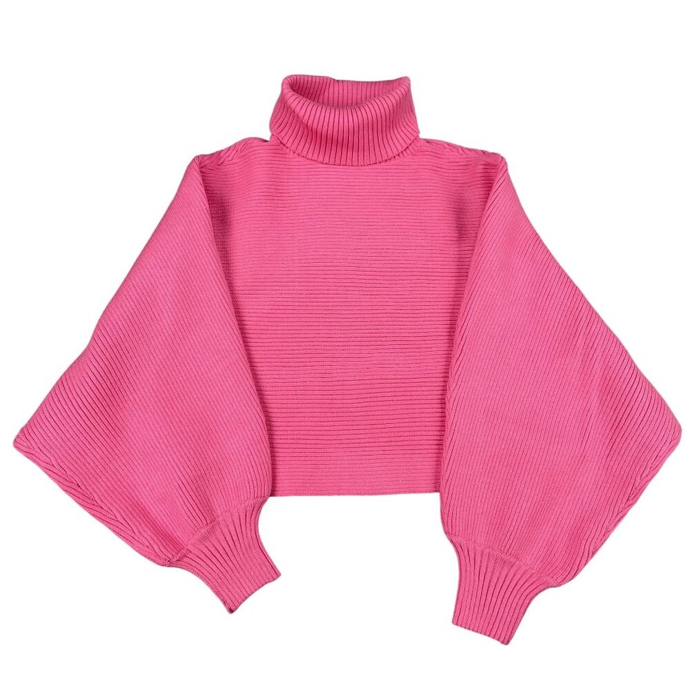 Hyfve Pink Ribbed Knit‎ Turtleneck Cropped Womens Sweater Sz Medium